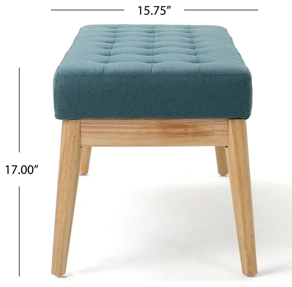 GDF Studio Mid-Century Modern Fabric Upholstered Bench, Dark Teal