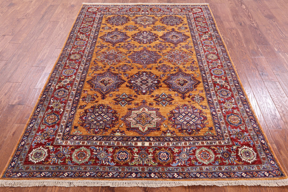 5' 5" X 7' 7" Super Kazak Geometric Handmade Wool Rug Q9556