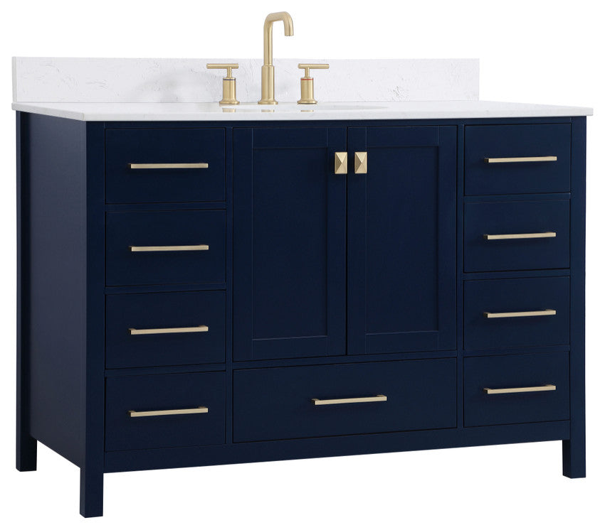 Iris 48" Single Bathroom Vanity, Blue With Backsplash