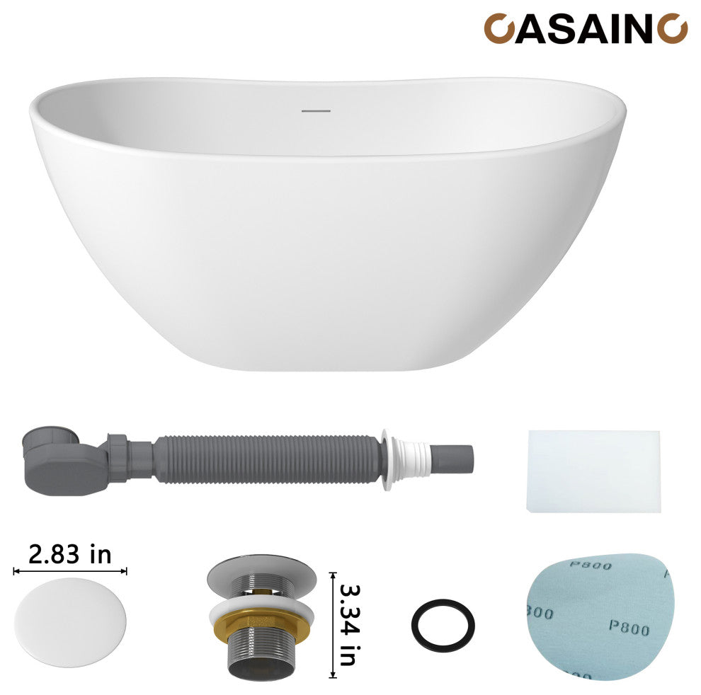 Solid Surface Stone Freestanding Tub Soak in Style with Matte White Finish, 57in