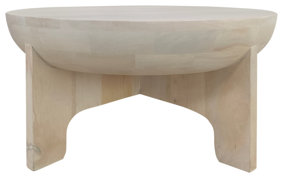 Tomas 32" Coffee Table Mango Wood Drum Top Classic Washed White