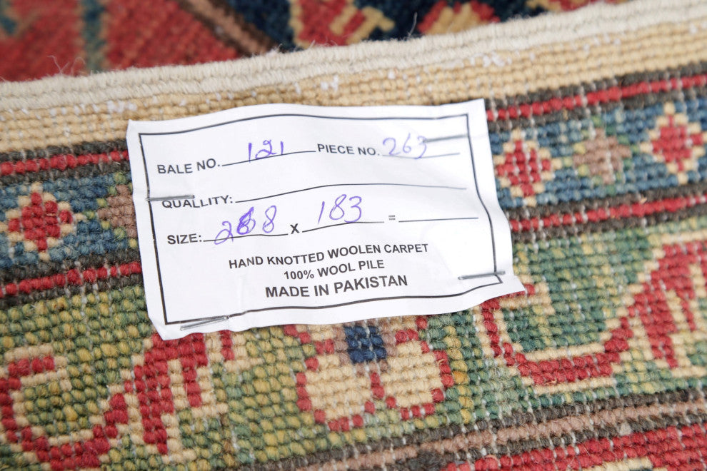 Kazak Oriental Traditional Area Rug Handmade Pakistani, Beige, 8'10"x6'0