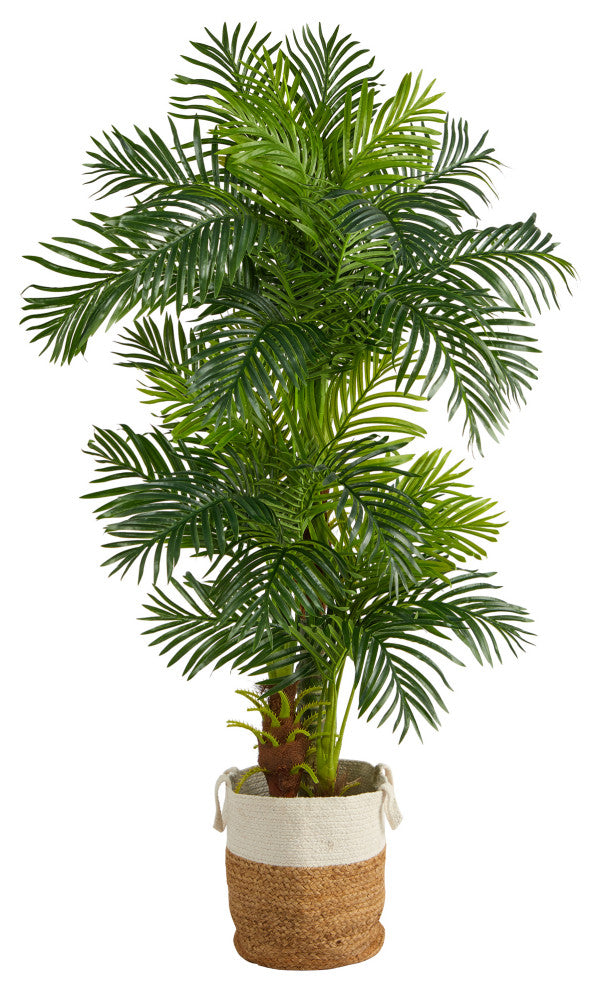 6' Hawaii Artificial Palm Tree, Handmade Natural Jute and Cotton Planter