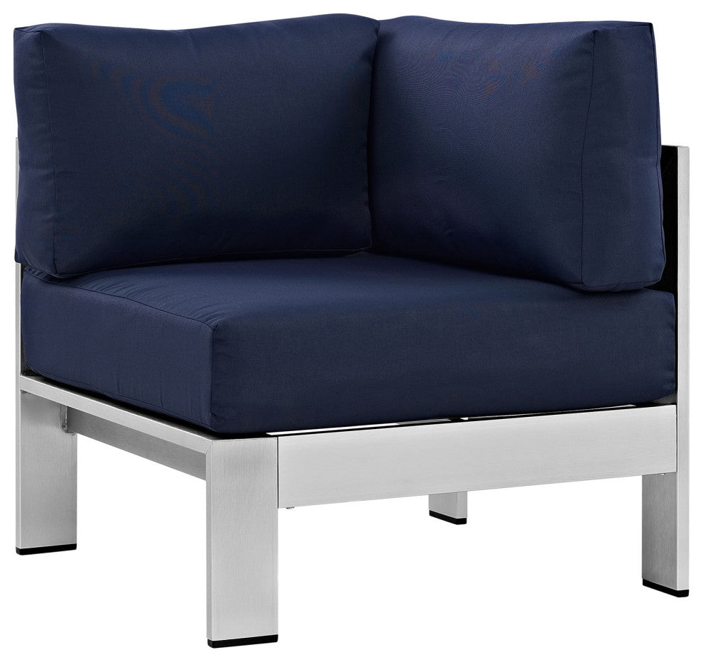 Shore Outdoor Patio Aluminum Corner Sofa, Silver Navy