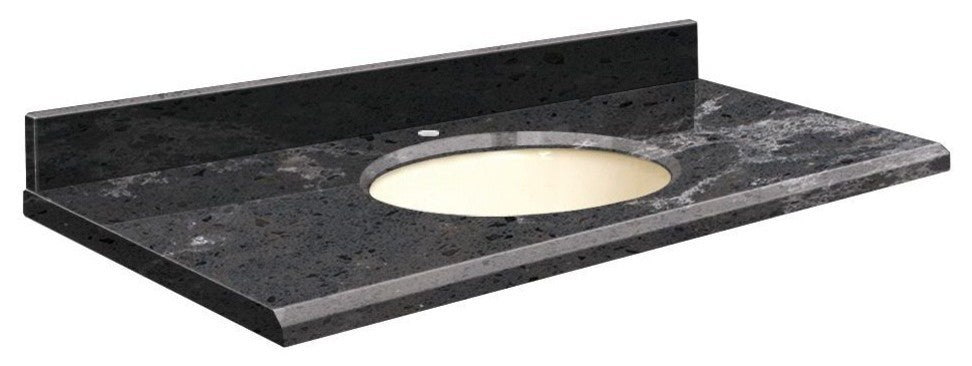 Quartz 43"x22" Vanity Top, Single Faucet Hole, Milky Way, Biscuit Bowl