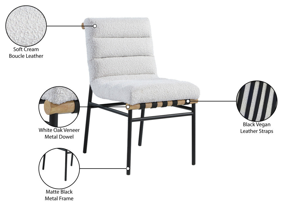 Burke Upholstered Dining Chair (Set of 2), Cream, Boucle Fabric, White Oak Veneer Metal Dowel