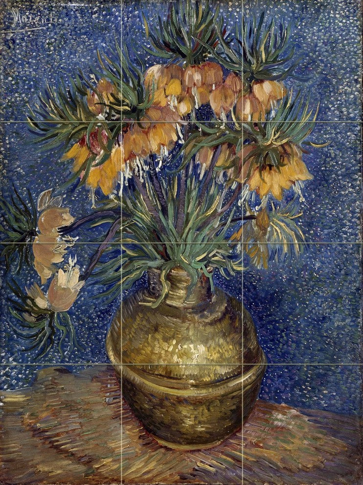 Tile Mural Imperial Fritillaries In A Copper Vase Flowers, Marble