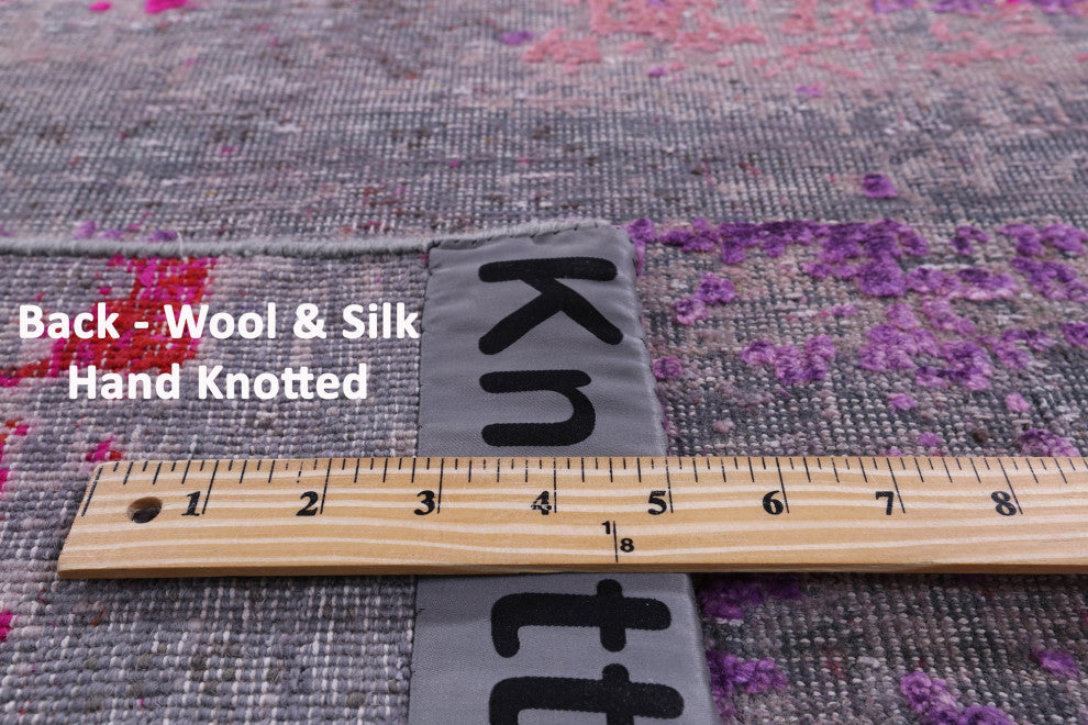 3' 11" X 11' 10" Abstract Handmade Wool and Silk Runner Rug Q9076