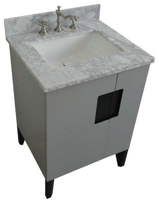 25" Single Sink Vanity, Light Gray Finish With White Carrara Marble