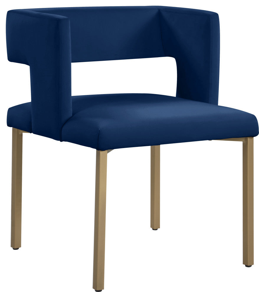 The Caleb Dining Chair, Navy and Brushed Gold, Velvet and Iron, Set of 2