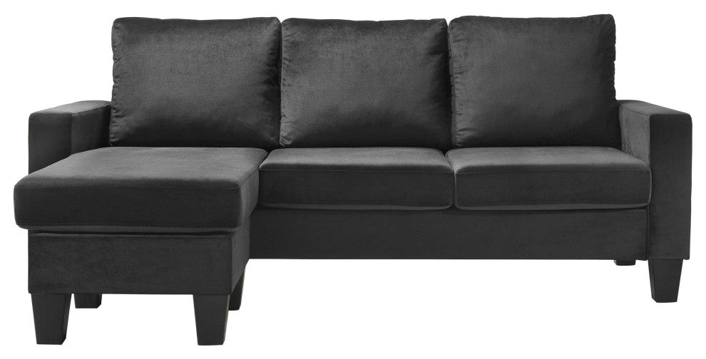 Jessica 77 in. W Flared Arm Velvet L Shaped Sofa, Black