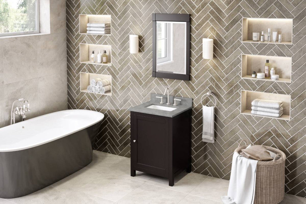 Astoria Transitional 24" Espresso Vanity, Steel Grey Cultured Marble Vanity Top