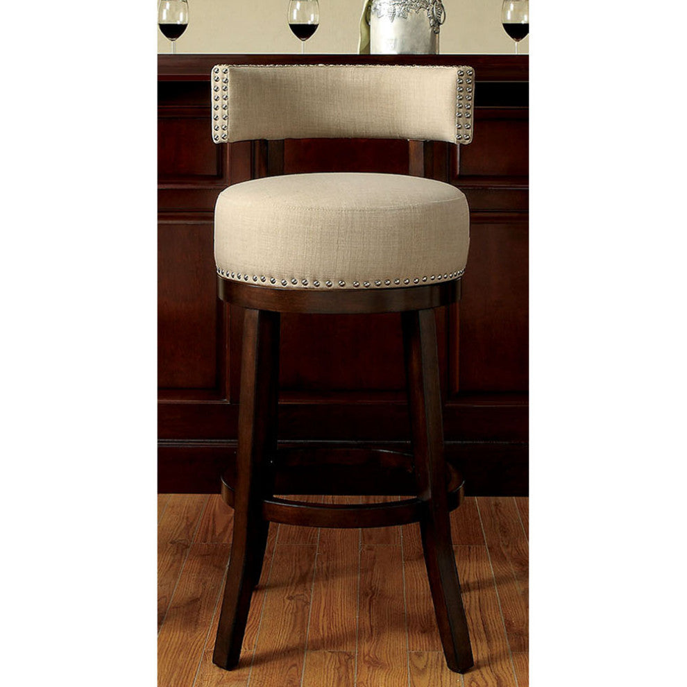 Lynsey Contemporary 24"Barstool With Linen Cushion, Beige Finish, Set Of 2