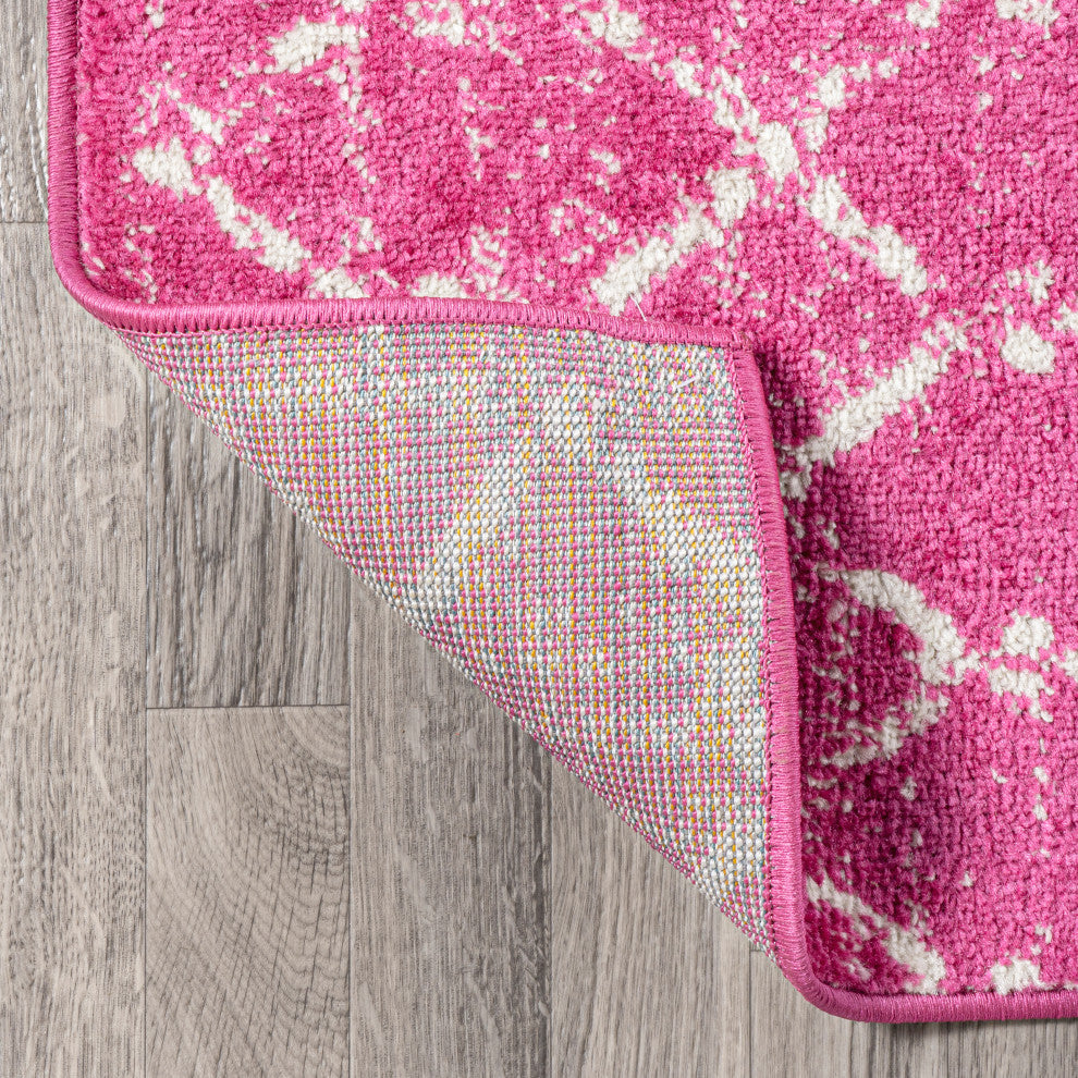 Moroccan HYPE Boho Vintage Diamond Runner Rug, Fuchsia/Ivory, 2 X 8