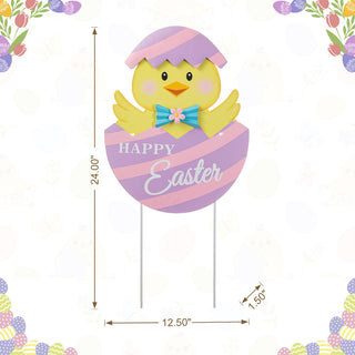 24"H Easter Metal Chick Egg Yard Stake