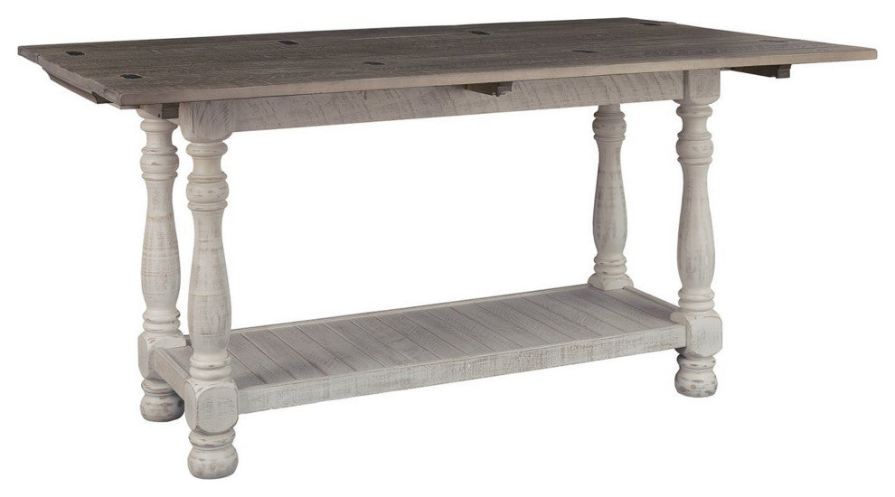Benzara Flip Top Wooden Sofa Table With Open Bottom Shelf, Antique White