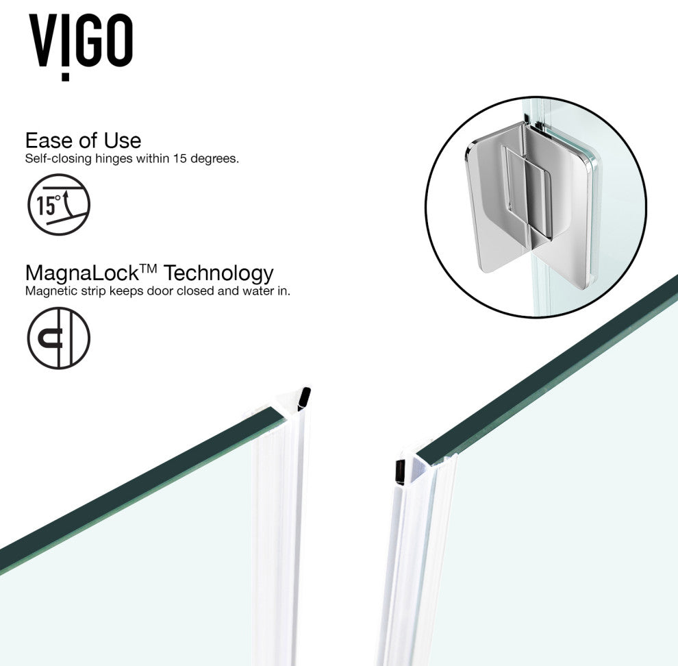 VIGO Piedmont Frameless Hinged Neo-Angle Shower Enclosure, Chrome, 38" D X 38" W, Low Base
