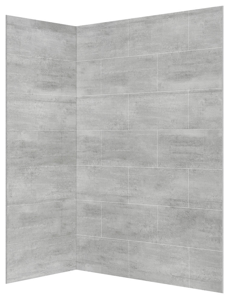 Ove Decors Misty 60x32" Solid Surface Corner Shower Wall, Gray Tiles