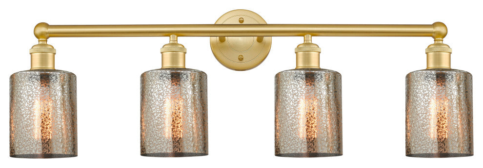 Edison Cobbleskill 4-Light 32" Vanity Light, Satin Gold Finish, Mercury Shade