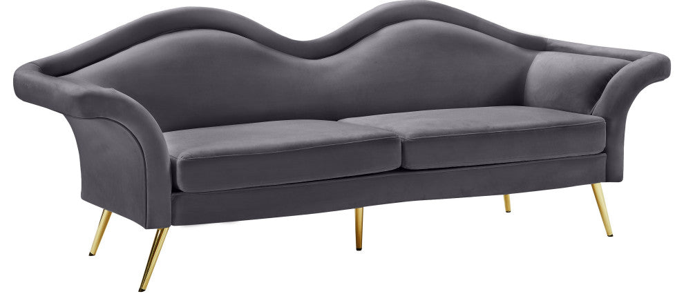 Lips Velvet Upholstered Sofa, Gray