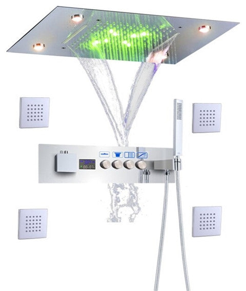Led Waterfall Rainfall Shower System, Body Jets and Hand Shower, Chrome