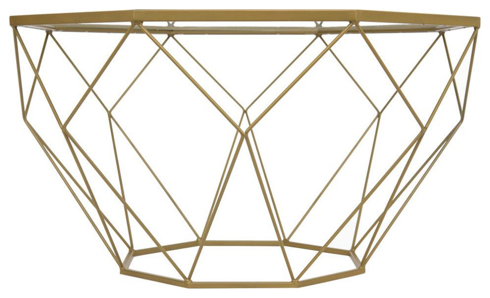 LeisureMod Malibu Large Modern Octagon Glass Top Coffee Table/Gold Chrome Gold