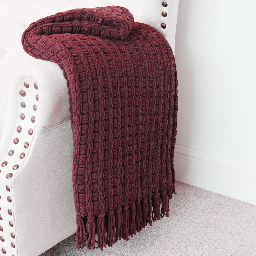 Space Yarn Knitted Throw, Burgundy, 50" X 60"