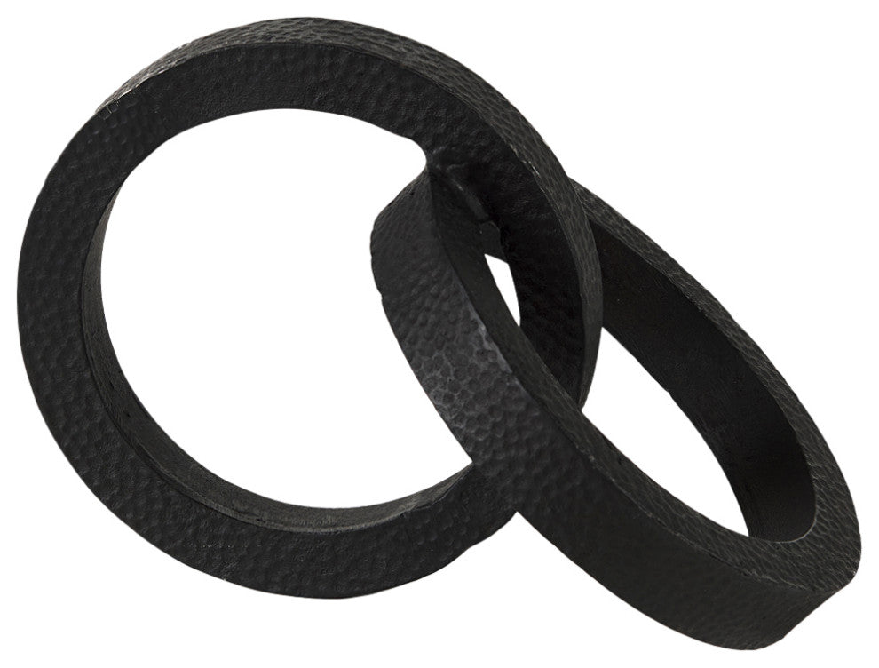 Rafiki Two Silver Blackened Hammered Finish Metal Conjoined Circles
