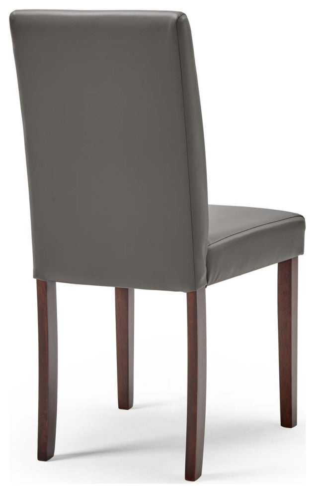 Side Dining Chair and Table Set, Faux Leather, Drak Brown Gray, Modern