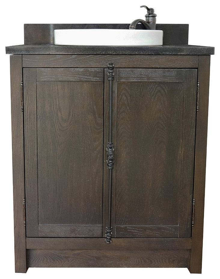 30" Single Vanity, Brown Ash, Black Galaxy Top, Round Sink