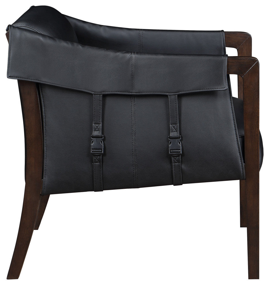 Parkfield Accent Chair, Black Faux Leather With Walnut Frame