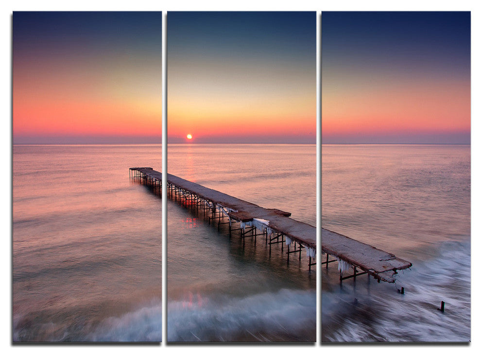 "Long Exposure Sea and Shore" Sea Bridge Metal Wall Art, 3 Panels, 36"x28"