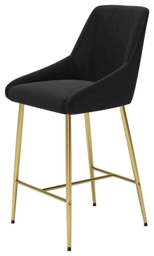 Counter Stool Chair, Steel Metal, Fabric, Black, Gold, Bar Kitchen Cafe Bistro