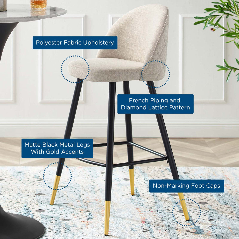 Bar Stool Chair Barstool, Set of 2, Fabric, Metal, Beige, Modern, Bar Pub Bistro