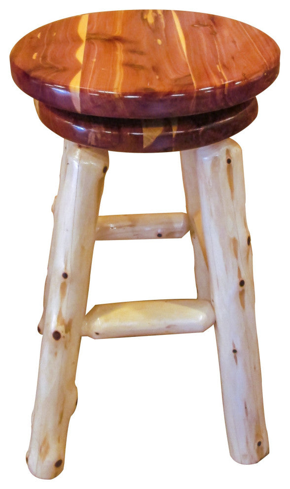 Red Cedar Log Swivel Barstool, Bar Height