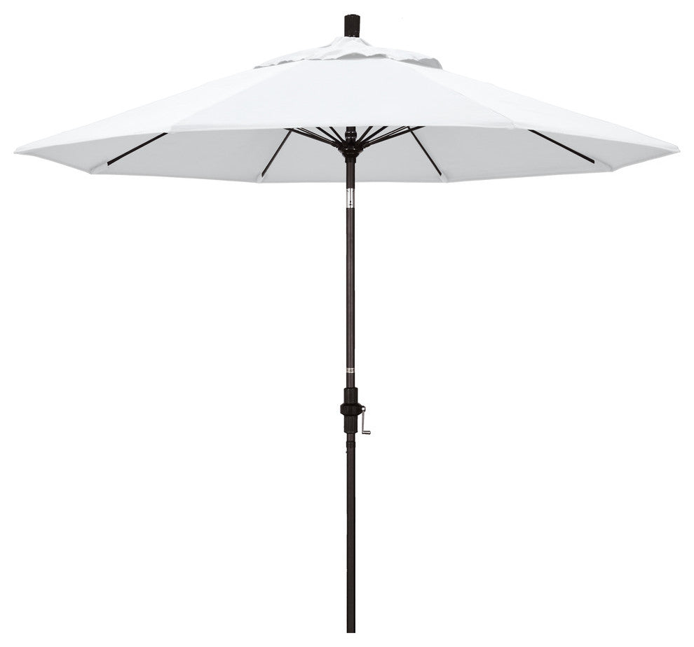 9' Bronze Collar Tilt Lift Fiberglass Rib Aluminum Umbrella, Olefin, White