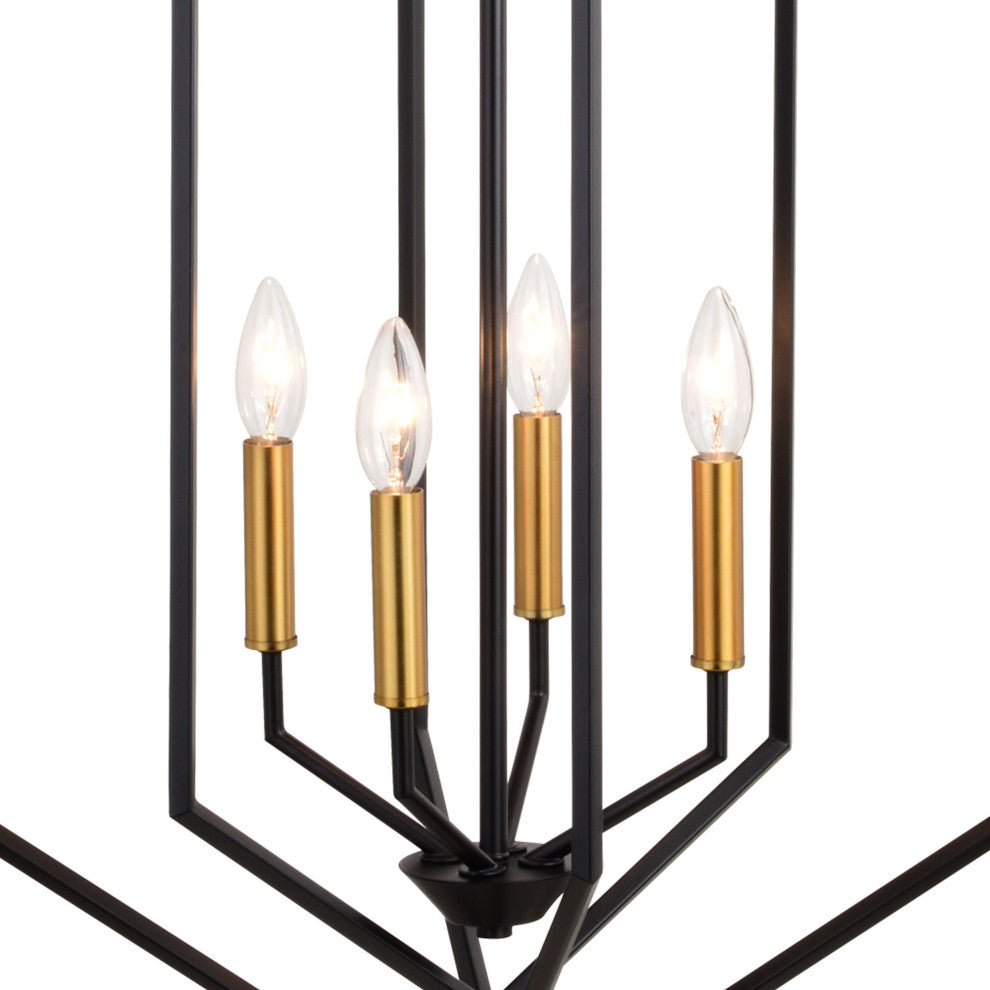 Vaxcel Lighting P0388 Riley 4 Light 18"W Pendant - Black / Satin Brass