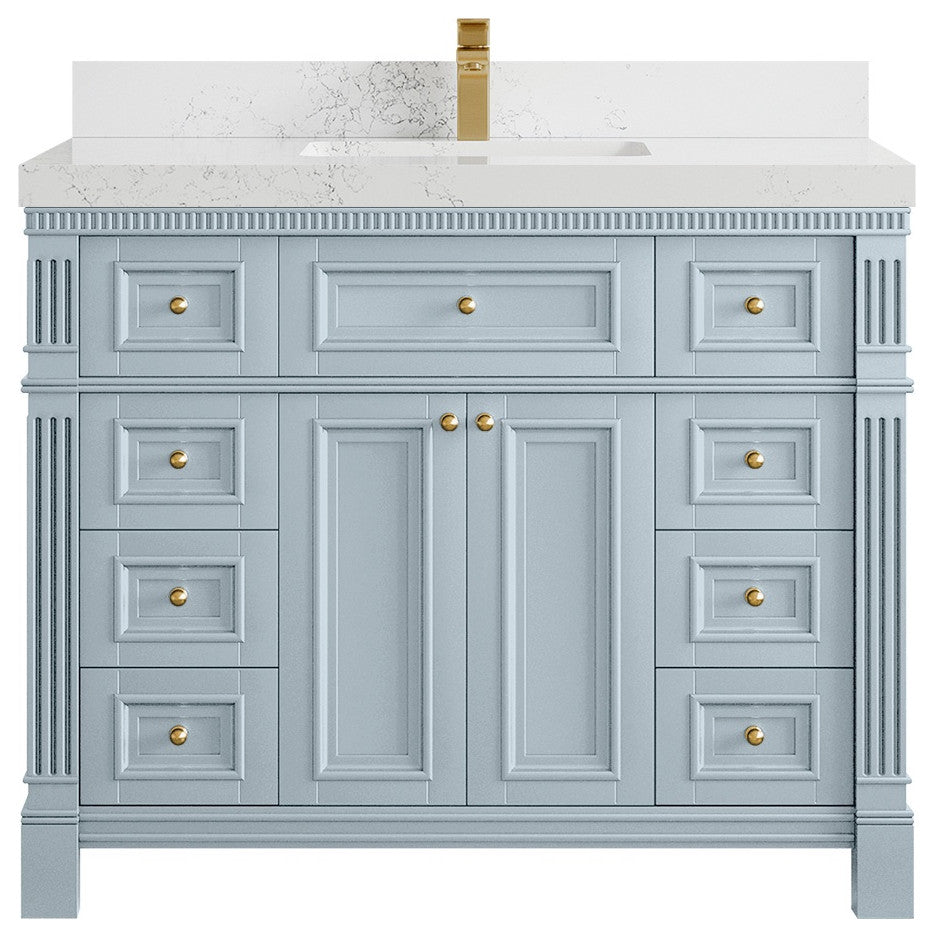 Paris 42" Single Sink Bathroom Vanity in Blue Heather 2" Empira Quartz