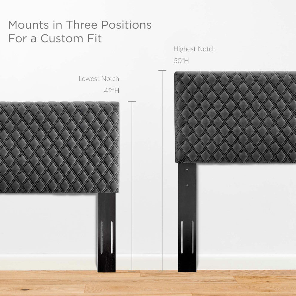 Headboard, Full Queen Size, Velvet, Dark Gray, Modern Contemporary, Bedroom