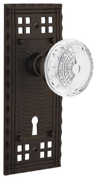 Craftsman Plate Passage, Keyhole Crystal Meadows Knob, Oil-Rubbed Bronze, 2.375"