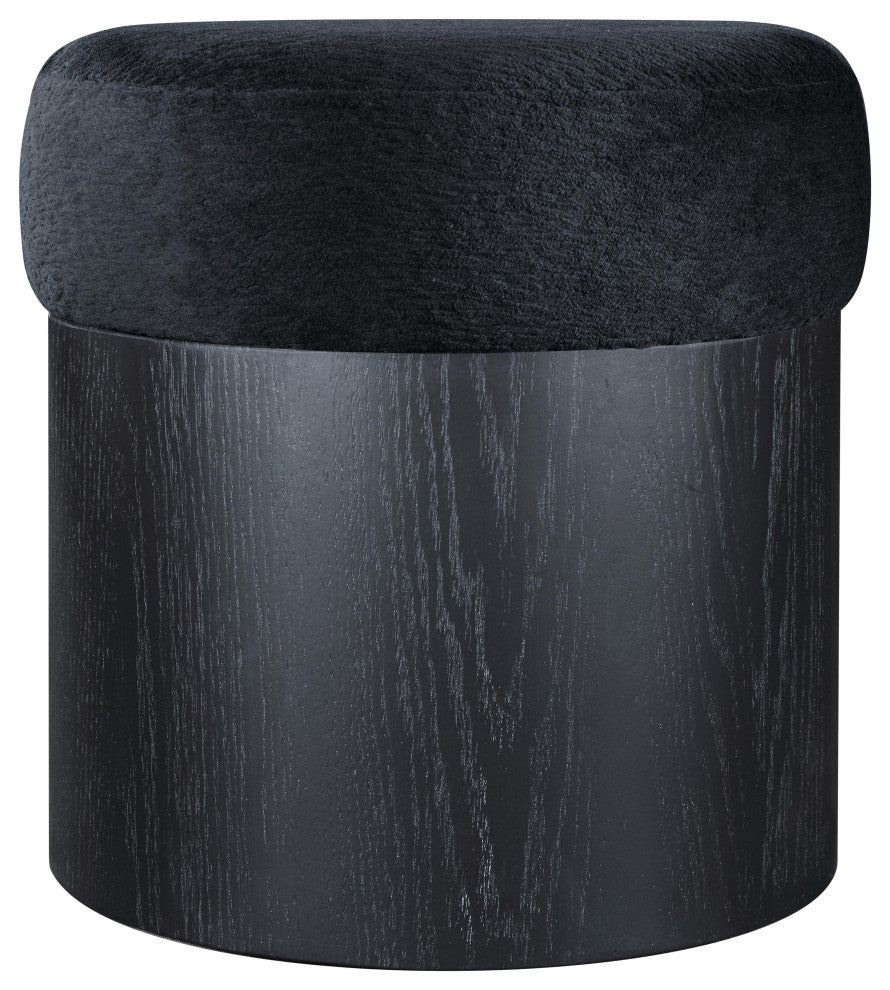 Nimes Upholstered Ottoman, Black, Velour Fur, Black Finish