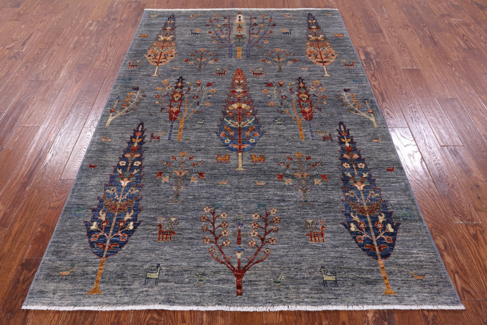Persian Gabbeh Tribal Hand Knotted Wool Rug 5' 7" X 8' 1" Q9972