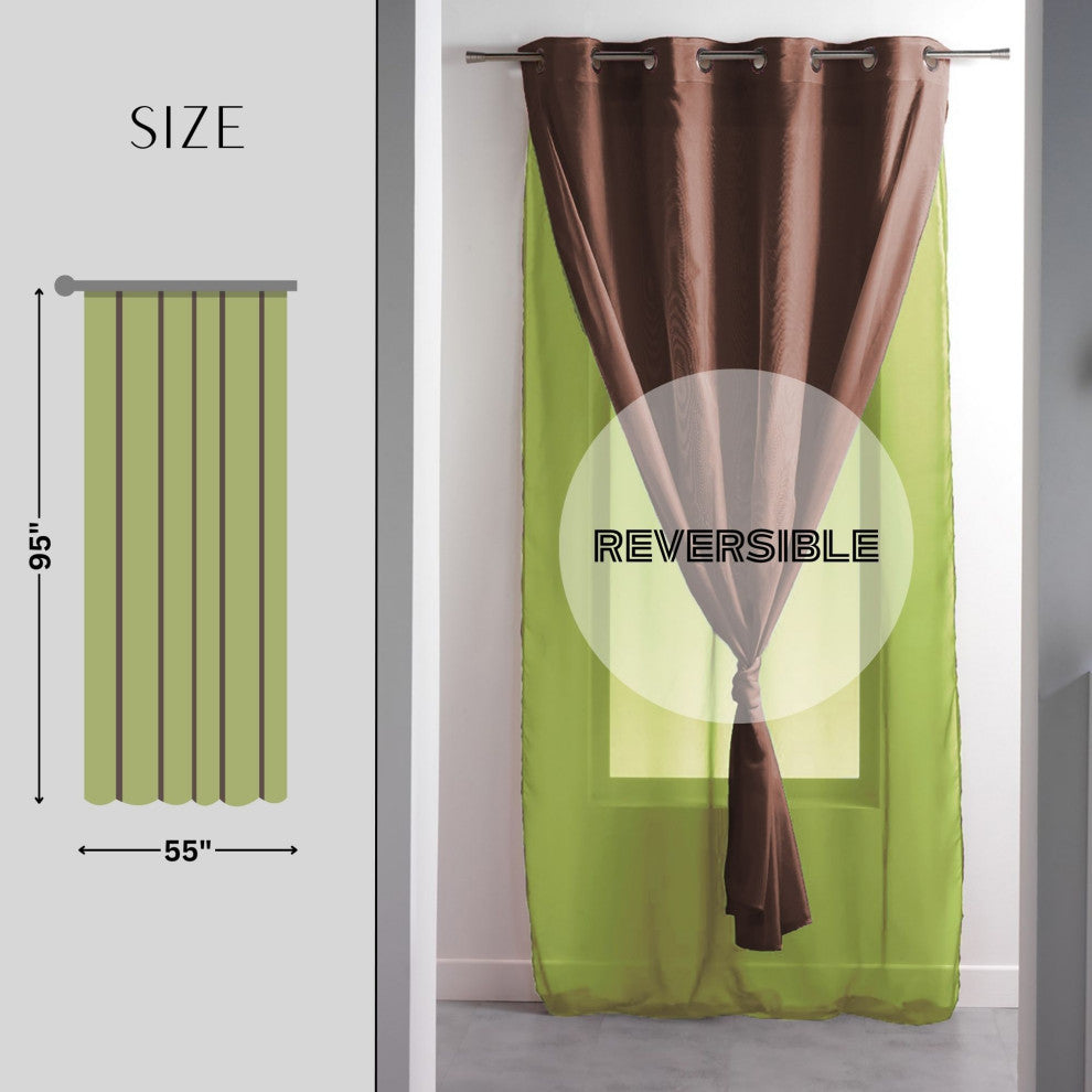 Double Layer Window Curtain Drape, Two-Tone Sheer Curtain, 95x55 Inches, Green/Brown, 1 Panel