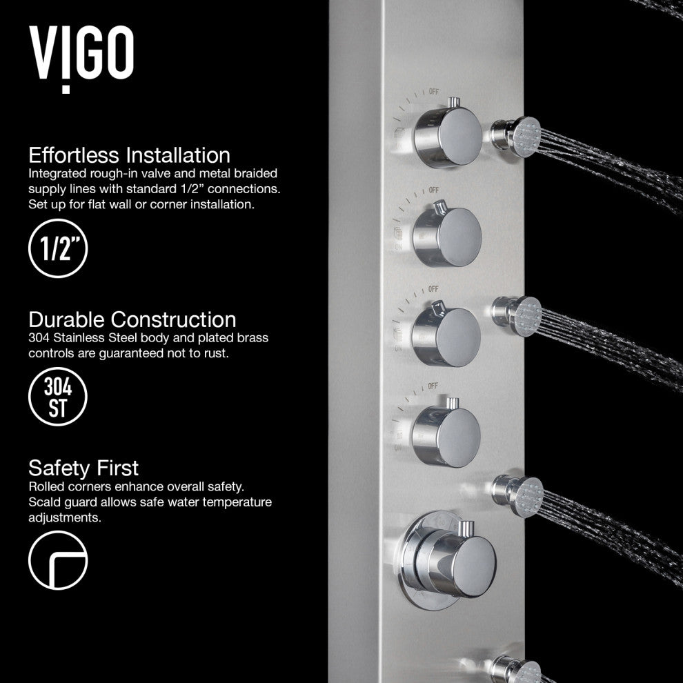 Brielle 71" H x 6" W 6-Jet Shower Panel with Fixed Rainhead in Stainless Steel