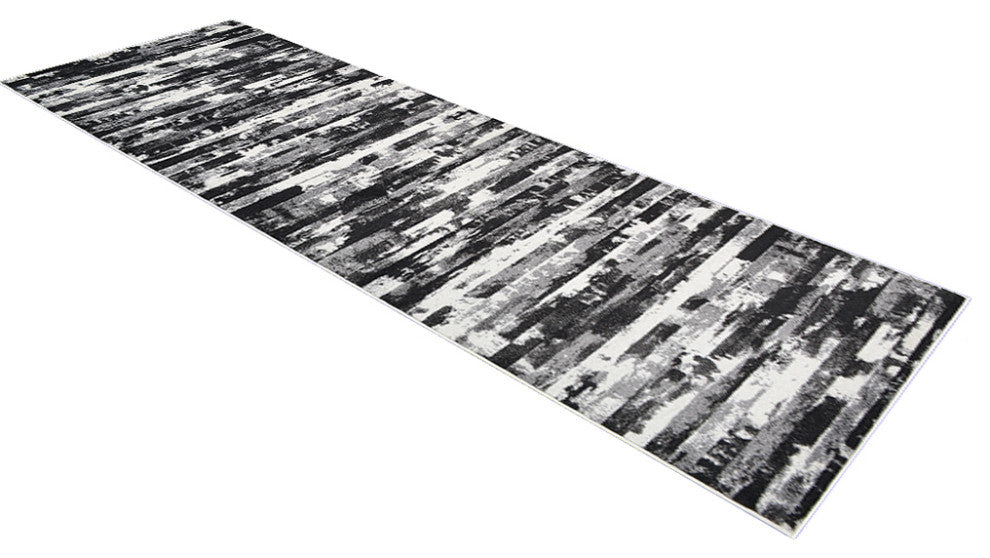 MACHINE MADE HEATSET POLYPROPYLENE AREA RUGS -Silver Color,Abstract Design, [Runner] 3'2''x10'
