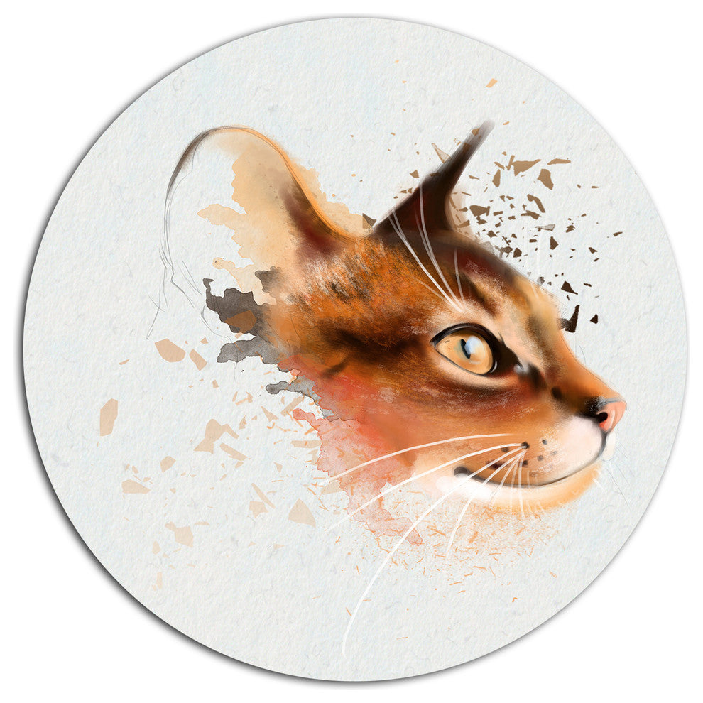 Lovely Brown Cat Watercolor Sketch, Animal Disc Metal Wall Art, 11"