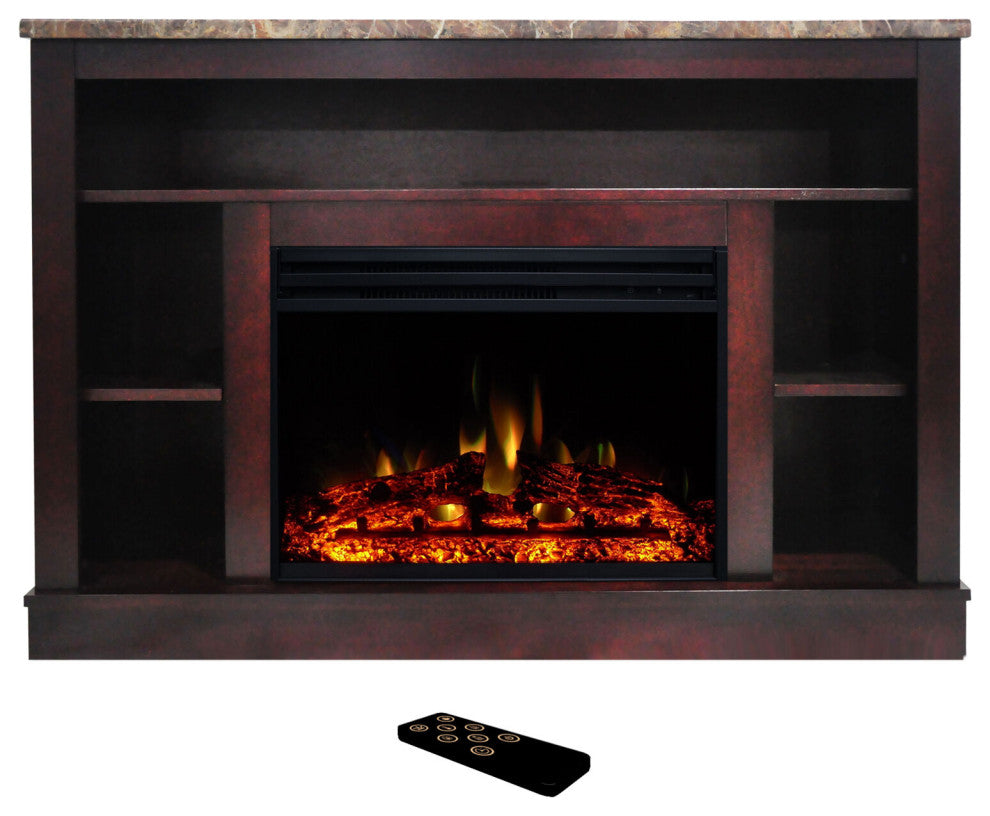 Seville Electric Fireplace Heater With 47" TV Stand, Multicolor Flames, Mahogany