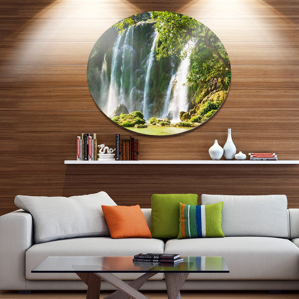 Detian Waterfall In Vietnam, Landscape Round Metal Wall Art, 23"