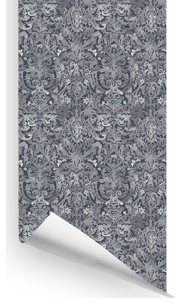 Antique Damask Wallcovering, Blue, Roll, Traditional