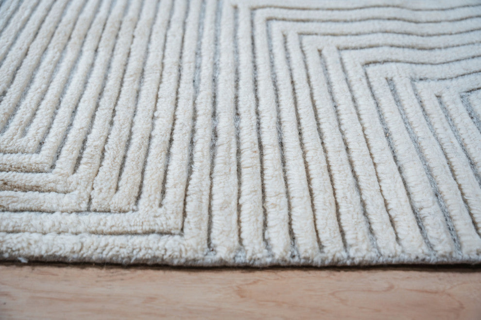 Hand Knotted Wool Ivory Transitional Modern Modern Knot Rug, 8'x10'